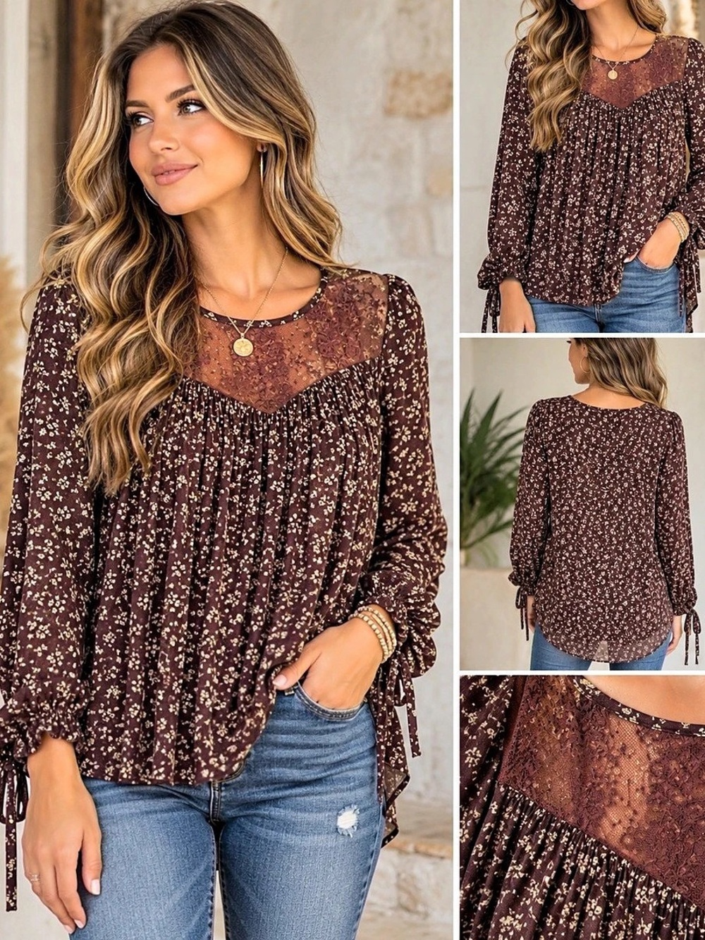 Living Doll Floral Blouse in Brown Size medium